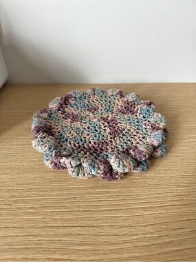 Handmade Crocheted Round Trivet - Pastel Multi